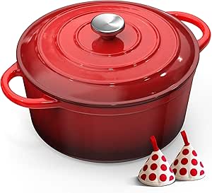 Cast Iron Dutch Oven - 26CM 5L Casserole Dish with Lid Enamelled Cast Iron Round Pot