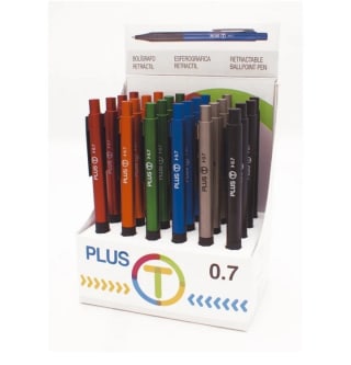 Plus Expositor de 24 bolígrafos retráctiles, 6 colores de carcasa, Tinta siempre azul