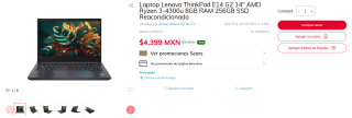 Lenovo ThinkPad E14 G2 14" Ryzen 3-4300u 8GB 256GB por $4,399 | Sears