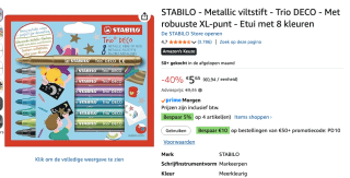 STABILO Trio DECO - Metallic Viltstift Etui Met 8 Kleuren voor €5,65 bij Amazon