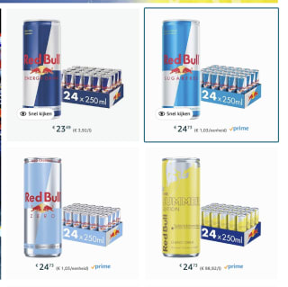 24 blikjes redbull voor 23,49 euro ( of effectief 84 cent per blikje)