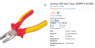 Stanley VDE Kam Tang 160MM voor €8,95 bij Amazon