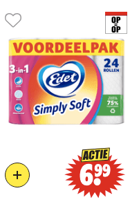 Edet Toiletpapier 24 rollen simply soft voor €6,99 bij Dirk