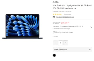 MacBook Air 13" 16GB RAM 256GB SSD por $16,999 | Liverpool (Banorte)