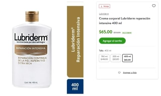 Crema Corporal Lubriderm Reparación Intensiva 400ml por $65 | Bodega Aurrera