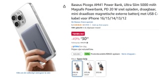 Baseus Picogo AM41 Power Bank, Ultra Slim 5000 mAh voor €27,53 dmv code bij Amazon