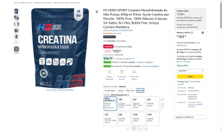 Creatina Monohidratada 450g por $165 | Oferta Amazon