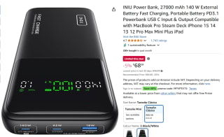 INIU Power Bank, 27000mAh 140W voor €34,98 dmv code bij Amazon