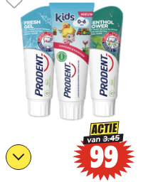 Alle Prodent tandpasta voor €0,99 bij Dirk