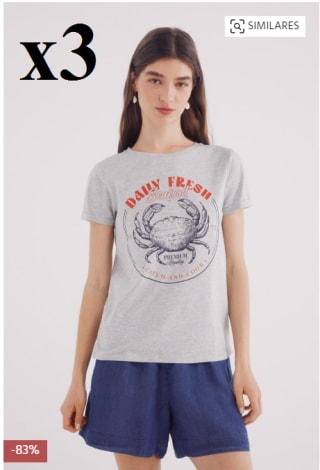 3 Camisetas "Daily fresh seafood" para Mujer Cortefiel por 5.98€