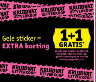 1+1 gratis op alles met een gele sticker bij Kruidvat