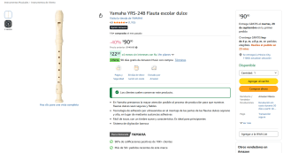 Yamaha YRS-24B flauta escolar dulce por $90 en Amazon