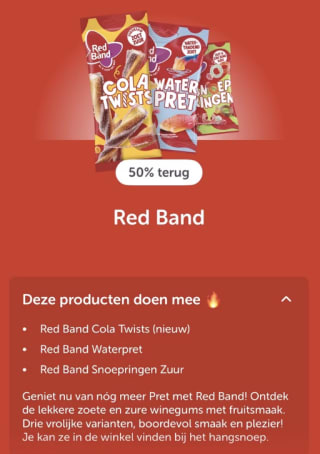 Red Band waterpret, snoepringen of cola twist voor €0,49 na cashback via Tikkie