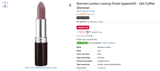 Rimmel London Lasting Finish lippenstift 264 Coffee Shimmer voor €3,40 bij Amazon