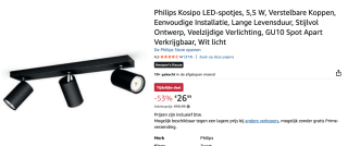 Philips Kosipo opbouwspot - 3-lichts - zwart voor €26,99 bij Amazon