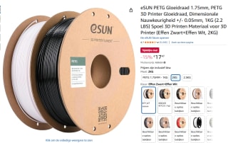 2 Kg eSUN PETG Gloeidraad 1.75mm voor €17,47 bij Amazon