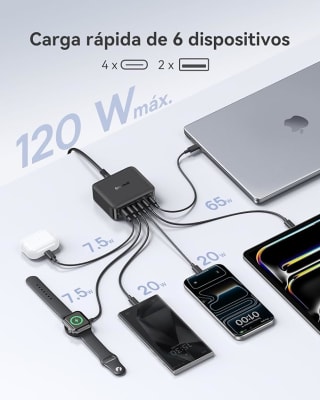 Baseus cargador USB C 120W 6 puertos por 31,98€