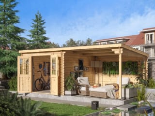 Abri de jardin en bois CA2977 28 mm naturel avec auvent de 3 m à 1869€