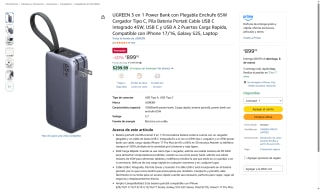 UGREEN 3 en 1 Power Bank 65W 10000mAh por $900 | Amazon