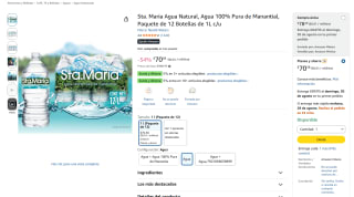 Sta. Maria Agua Natural, paquete de 12 botellas de 1L por $70 en Amazon