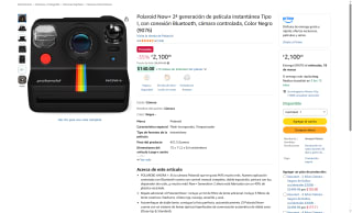 Polaroid Now+ 2ª Gen 9076 Negro por $2,100 | Amazon