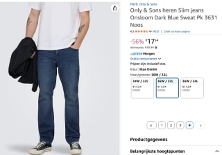 Only & Sons heren Slim jeans voor €17,54 bij Amazon