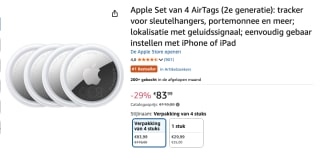 Apple AirTag 2 (4 Pack) voor €83,99 bij Amazon Belgie