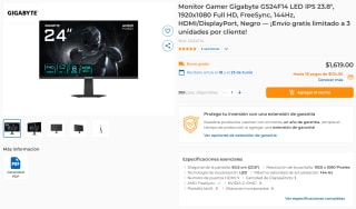 Monitor Gigabyte GS24F14 LED IPS 23.8" FHD por $1,619 | CyberPuerta