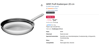 WMF Profi - Koekenpan - Ø 20 cm - RVS voor €34,49 bij Amazon