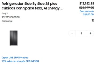 Refrigerador Samsung Side by Side 28 cu ft por $13,952