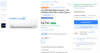 Minisplit Mabe Inverter 1 Ton por $4,450 | Mercado Libre (TDC MP 12 MSI)