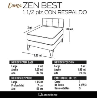 Cama Europea Zen Best 1.5 Plaza Colchón Resortes Gris $189.990 en Mundo Lider, cl