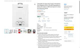 Calentador Agua Gas LP por $949 | Oferta Amazon