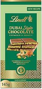 Lindt Dubai Style Chocolate Bar, Milk Chocolate with Pistachio and Crunchy Pastry,