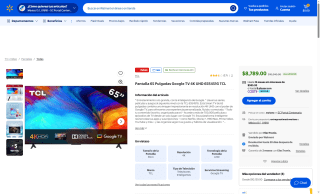 Pantalla TCL 65" 4K Google TV por $7,734 | Walmart (BBVA MSI)