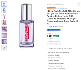 Sérum de Ojos L'Oréal Paris 15ml por $116 | Ahorro Mercado Libre