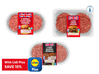 15% off British Beef Burgers ( 4 Smash Burgers 340G - £2.45 / 8 Double Stack Burgers