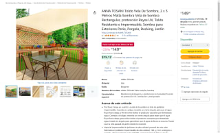 Toldo Vela ANNA TOSANI 2x3m por $149 | Oferta Amazon