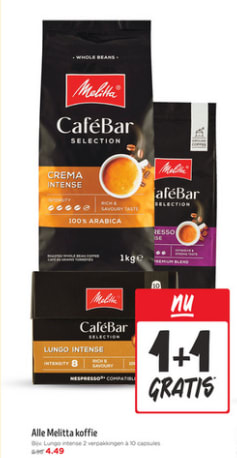 Alle Melitta koffie 1+1 gratis bij de Jumbo