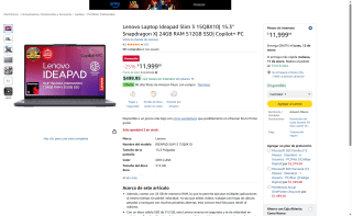 Lenovo Ideapad Slim 3 24GB 512GB SSD por $11,999 | Amazon