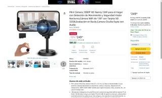 Mini Cámara Hogar 480P 720P 1080P por $250 | Amazon