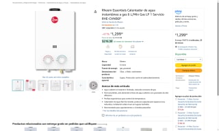 Rheem Essentials RHE-CHN06P 6L/min Blanco por $1,299 | Amazon