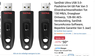Sandisk Ultra USB 3.0 Flash Drive 64GB Zwart (Triple pack) voor €30,99 bij Amazon
