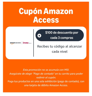 Cupón de $100 por cada 3 compras con Amazon Access