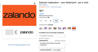 15% korting op Zalando cadeaubonnen bij Amazon