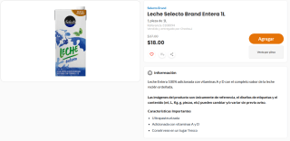 Leche Selecto Brand Entera 1L por $18 | Chedraui