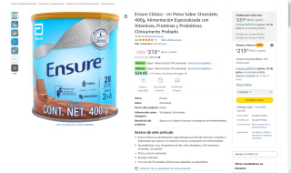 Ensure Clásico Chocolate 400g por $213 | Oferta Amazon
