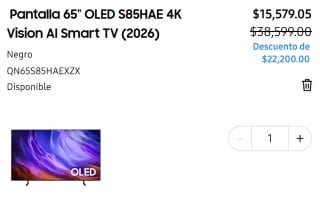 TV Samsung 65" OLED S85HAE 4K Vision AI (2026) por $14,579