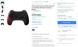 Control Gamer Acer Nitro para PC por $261 en Mercado Libre