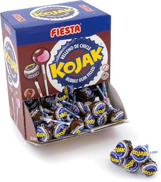 FIESTA Kojak Caramelo con Palo Sabor Cola Relleno Chicle Caja 100 unidades por 19,89€